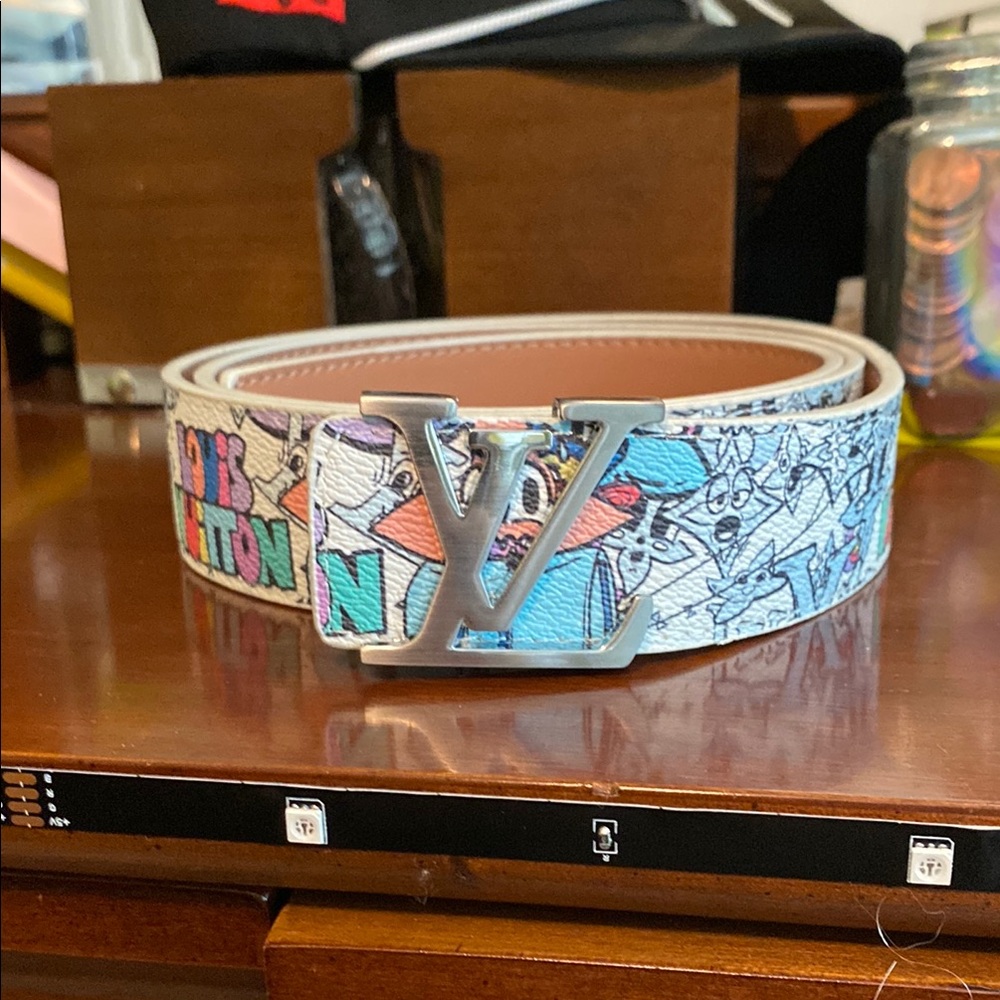 LV Colorful Graphic Belt with Silver Buckle